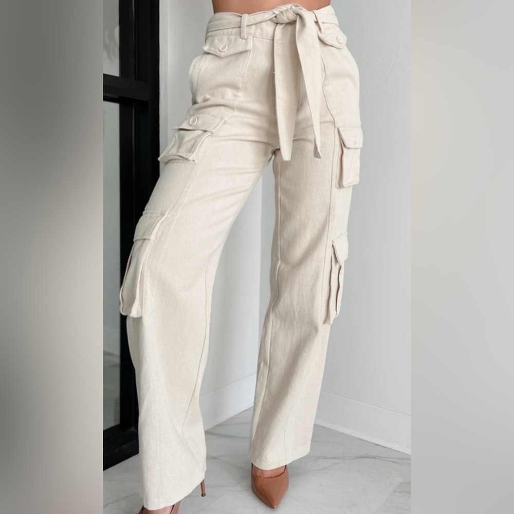 NanaMacs Cream Cargo Pants